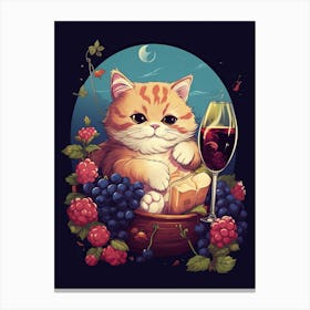 Kawaii Cat Drawings Tasting Wine 2 Canvas Print