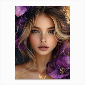 Beautiful Girl With Purple Flowers 4 Canvas Print