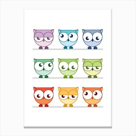 Cute Rainbow 9 Expressive Owl Nursery Canvas Print