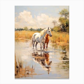 Horses Painting In Okavango Delta, Botswana 1 Canvas Print