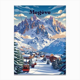 Megeve France Skiing Travel Illustration Leinwandbild