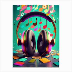 Music Notes And Headphones 1 Canvas Print
