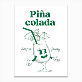 Pina Colada Cocktail Vintage Retro Cartoon Illustration In Green Canvas Print