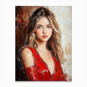 Young Beautiful Girl In A Red Dress Canvas Print