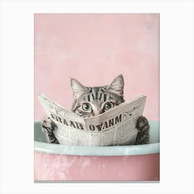 Cat Reading Newspaper In Bathtub Canvas Print