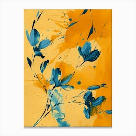 Blue Flowers On Yellow Background Canvas Print