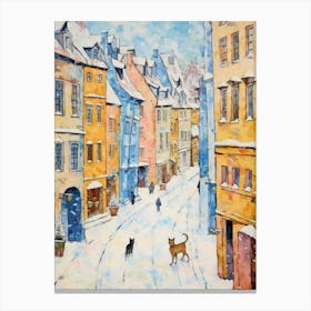 Cat In The Streets Of Prague   Czech Republic With Snow 1 Canvas Print