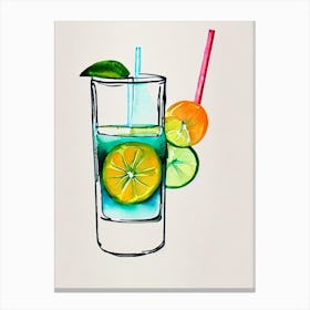 Mai Tai Minimal Line Drawing With Watercolour Cocktail Poster Canvas Print