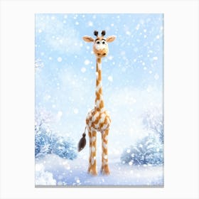 Giraffe With A Cheerful Expression Wrapped In A Soft Fluffy Snowfall Within A Winter Wonderland T Canvas Print