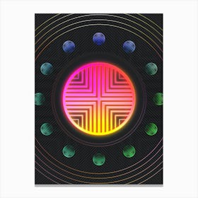 Neon Geometric Glyph in Pink and Yellow Circle Array on Black n.0386 Canvas Print