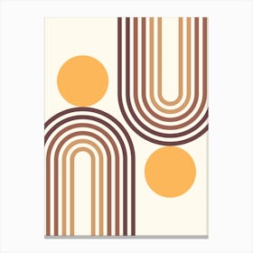 Mid Century Modern Geometric in retro gold brown terracotta (Rainbow and Sun Abstract Design) 2 Canvas Print