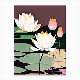 Lotus Flowers In Park Abstract Line Drawing 2 Canvas Print