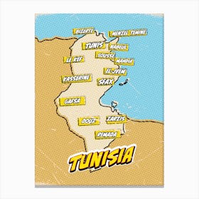 Vintage Pop Art Map Of Tunisia Canvas Print