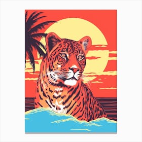 Leopard At Sunset Colour Pop Canvas Print