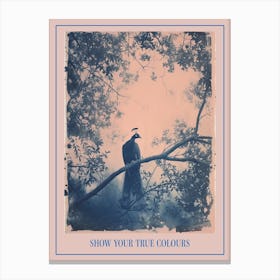 Cyanotype Inspired Peacock In The Tree 1 Poster Canvas Print