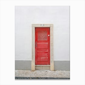 The red door nr. 7 in Ericeira, Portugal - minimalist summer street and travel photography by Christa Stroo Photography Canvas Print