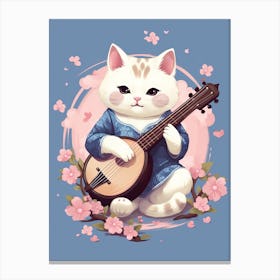 Kawaii Cat Drawings Playing Music 4 Canvas Print