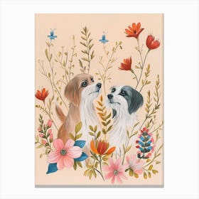 Folksy Floral Animal Drawing Dog 4 Canvas Print