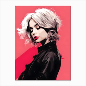 Girl With Short Hair on Pink Background Canvas Print