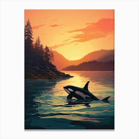 Modern Orca Whale Graphic Design Style In Sunset 4 Canvas Print