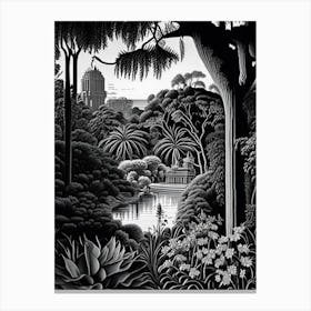 The Huntington Library, Art Collections, And Botanical Gardens, Usa Linocut Black And White Vintage Canvas Print
