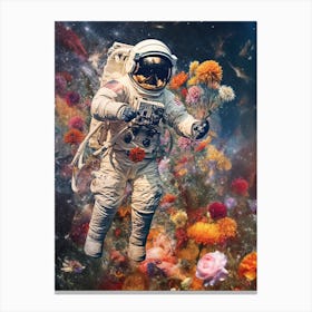 Astronaut With A Bouquet Of Flowers 11 Canvas Print