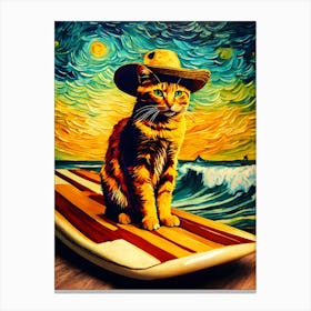 Cat On Surfboard Canvas Print