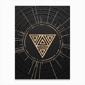 Geometric Glyph Symbol in Gold with Radial Array Lines on Dark Gray n.0255 Canvas Print