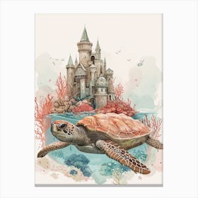 Sea Turtle With A Coral Castle Illustration 3 Canvas Print