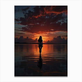 Silhouette Of A Woman At Sunset 1 Canvas Print