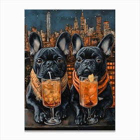 Whimsical Frenchies At The Bar 35 Canvas Print