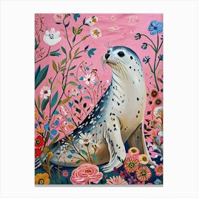 Floral Animal Painting Harp Seal 2 Canvas Print