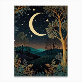 Night Landscape With Moon And Stars Canvas Print