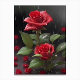 Red Roses At Rainy With Water Droplets Vertical Composition 36 Canvas Print