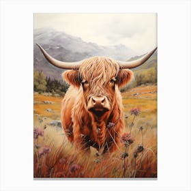 Chestnut Highland Cow In Fields 1 Canvas Print
