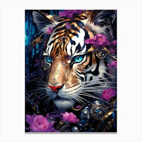 Tiger With Flowers Canvas Print