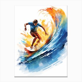 Surfing In A Wave Watercolour Vector 2 Canvas Print