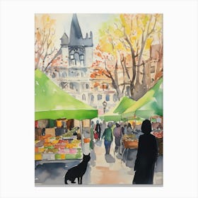 Food Market With Cats In Berlin 1 Watercolour Canvas Print