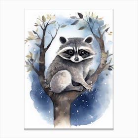 A Nocturnal Raccoon Watercolour Illustration Storybook 3 Canvas Print