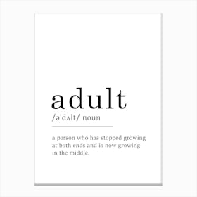 Adult Definition Poster - Dictionary Canvas Print