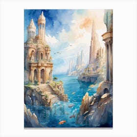 Watercolor Of A Fantasy City 1 Canvas Print