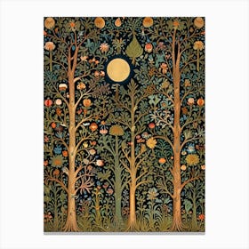 William Morris Style Moon In The Forest 2 Canvas Print