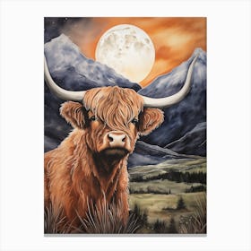 Highland Cow In The Moonlight 1 Canvas Print