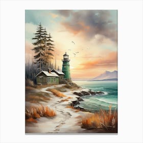 Lighthouse At Sunset 4 Canvas Print