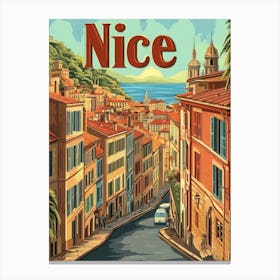 Aihrgdesign A Retro Travel Poster For Nice 6 Canvas Print