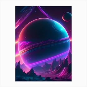 Planets Neon Nights Space Canvas Print