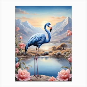 Floral Blue Flamingo Painting (55) Canvas Print