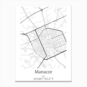 Manacor,Spain Minimalist Map Canvas Print