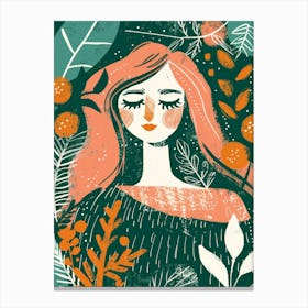 Illustration Of A Girl With Leaves Canvas Print