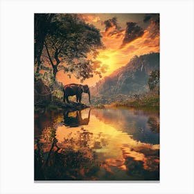 Elephant In The Forest At Sunset Canvas Print